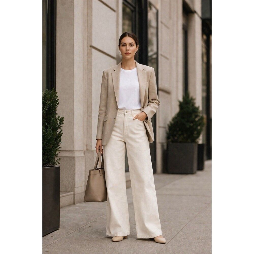 Ann Mashburn Corduroy Pants Cream Wide Leg High Rise Size S NWOT